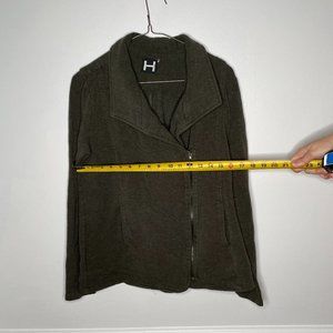 H by Bordeaux Zip up sweater, motor cycle jacket style green, size Medium